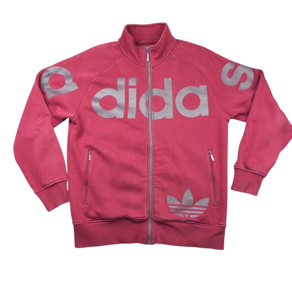 Adidas Big Spellout Trefoil Track Jacket Mens M Maroon Silver Full Zip Z25719